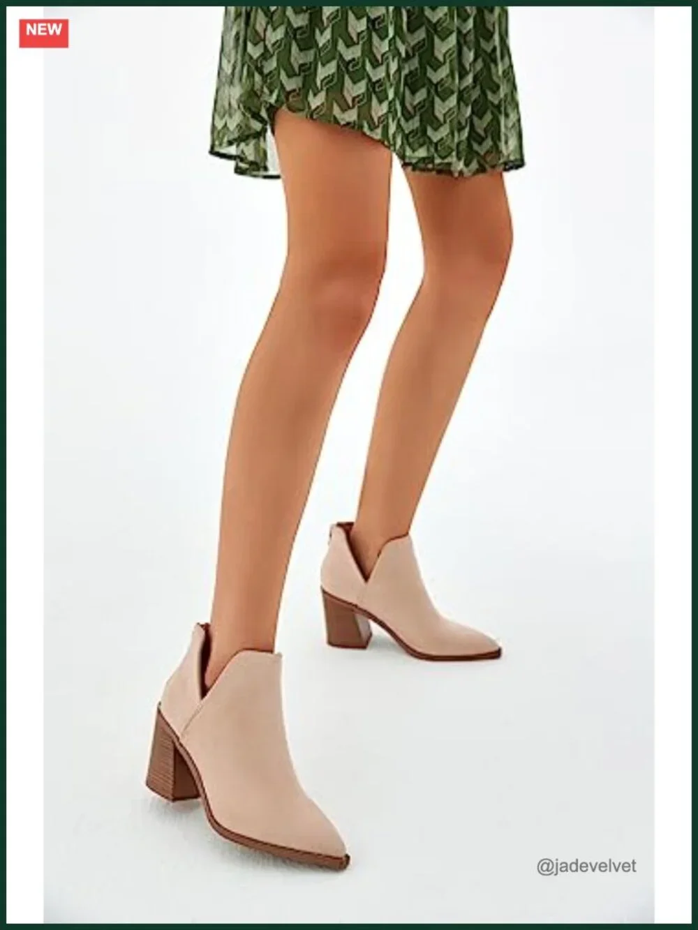 Pointed Toe Stacked Mid Heel Ankle Boots Faux Leather Booties